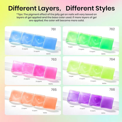Beetles Summer Neon Gel Nail Polish Set, 6 Colors Jelly Crystal Gel Nail Polish Neon Blue Purple Rainbow Yellow Green Orange Nail Gel Uv LED Dryer Cured Summer Nail Trend Gel Nail Art Gifts for Women