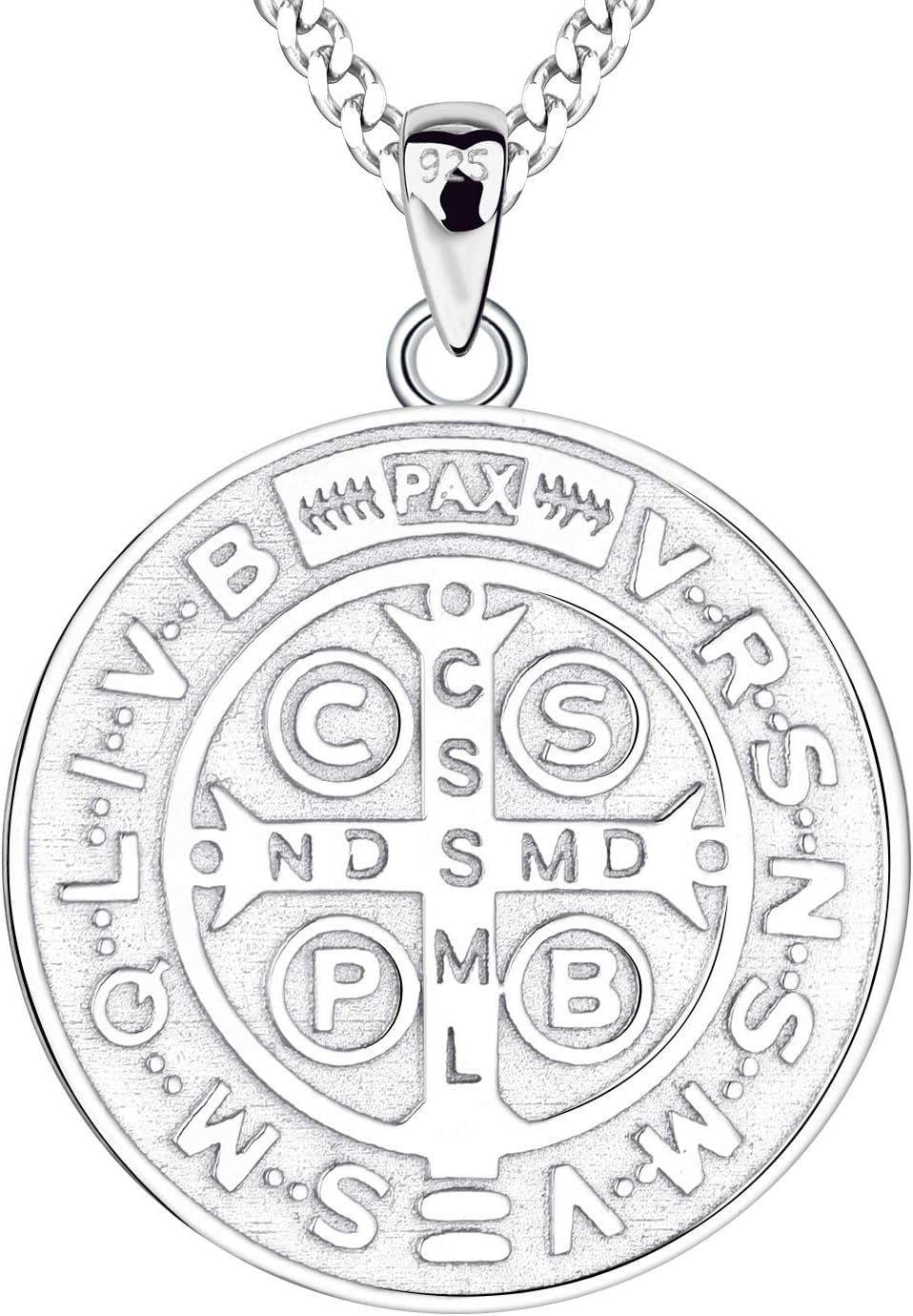 Saint Benedict Necklace 925 Sterling Silver Patron Saint Benedict Medal Pendant Amulet Protection Religious Jewelry for Men Women - WORLD TIME VISITS