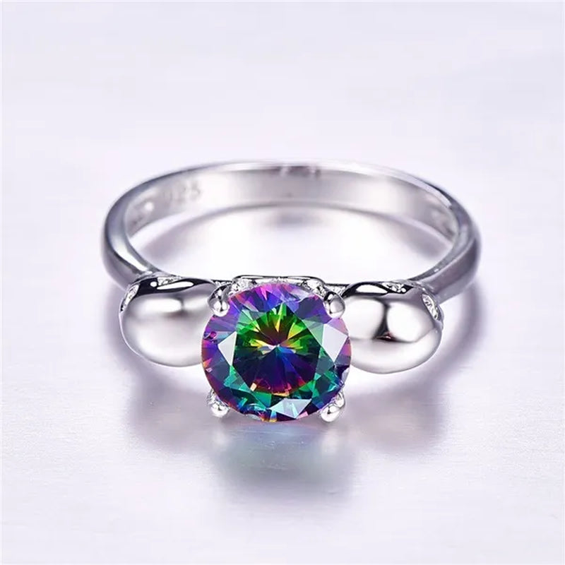 Women Men Rainbow Topaz & Black Spinel Gemstone 925 Sterling Silver Wedding Engagement Band Cocktail Skull Ring Size 6 7 8 9