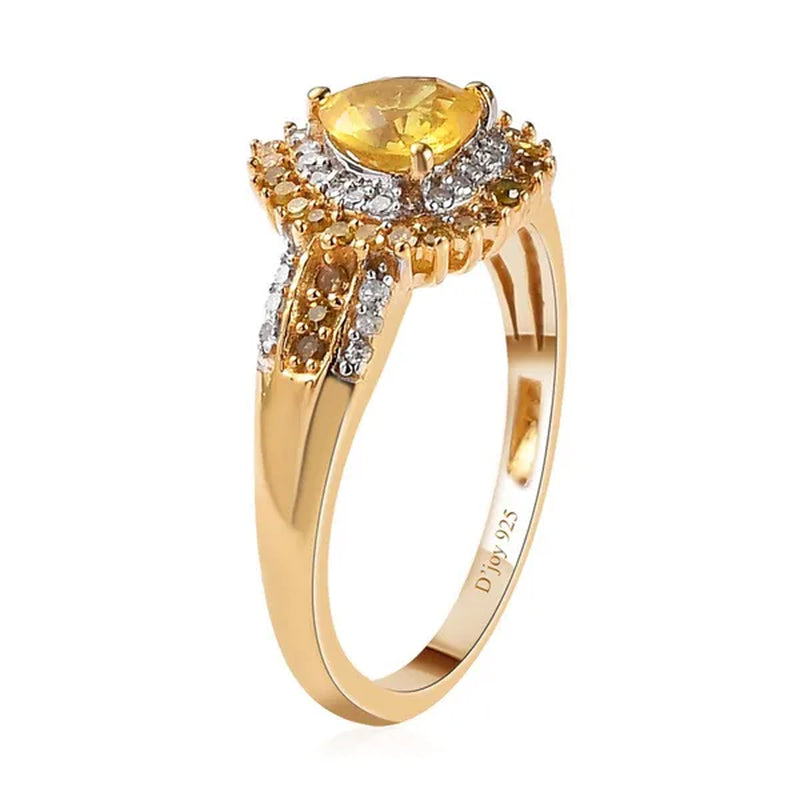 Shop LC Yellow Sapphire Yellow Diamond Heart 925 Sterling Silver Vermeil Yellow Gold Plated Halo Ring for Women Size 9 Ct 0.96