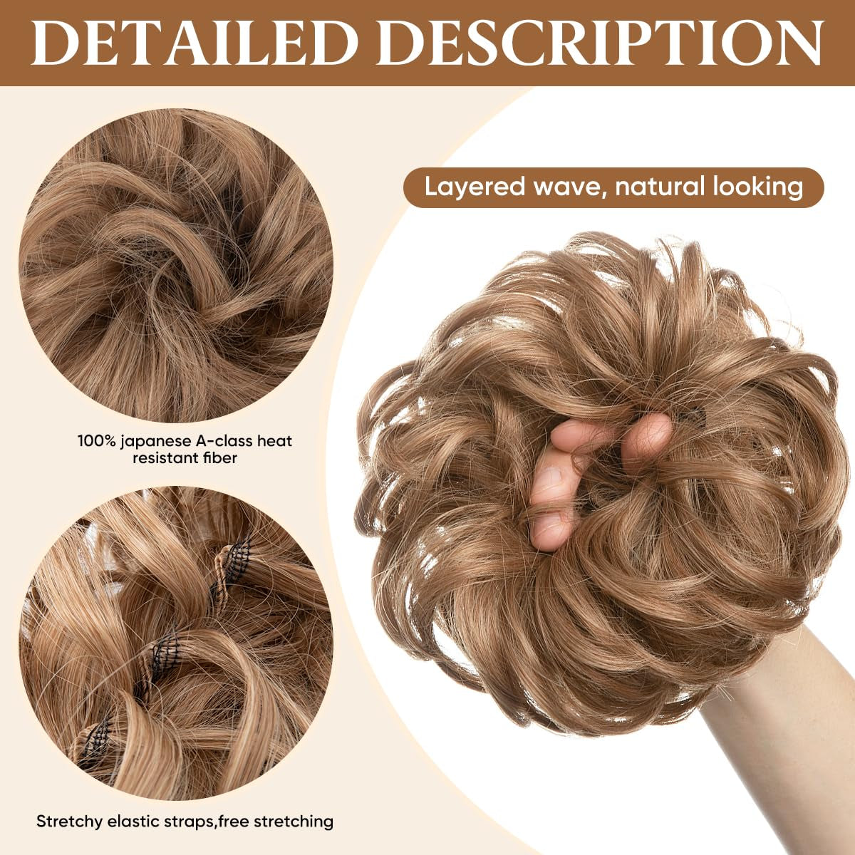 Large Messy Bun Hair Piece Wavy Curly Scrunchies Synthetic Chignon Ponytail Hair Extensions Thick Updo Hairpieces for Women Ash Blonde