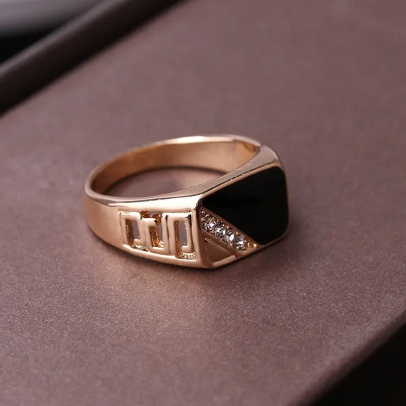 Fashion Male Jewelry Classic Gold Color White Sapphire Diamond CZ Wedding Ring Black Enamel Agate Rings For Men Christmas Party Gift Size 7 8 9 10 11 12