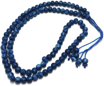 Muslim Tasbih 99 Rosay Beads AMN-184 Islam Prayer Dhikr Misbaha with Allah Muhammad Names Engraved on Islamic Religion Eid Ramadan Gift (Blue)