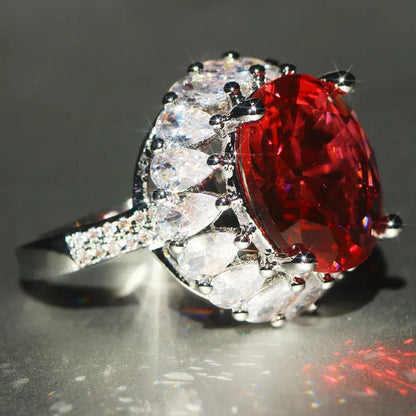 Unique Silver Natural Ruby Gemstones Birthstone Bride Princess Wedding Engagement Strange Ring Size 6 7 8 9 10