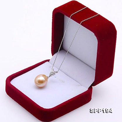 18K Gold Pendant 13X14Mm Oval Golden South Sea Cultured Pearl Pendant Necklace Dotted with Diamonds for Women
