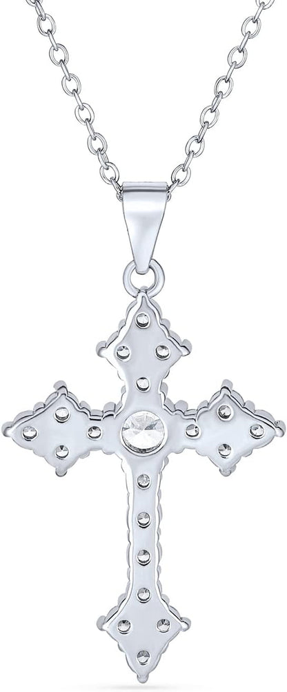 Elegant Bridal Cubic Zirconia Vintage Antique Style Migrain AAA CZ Christian Religious Cross Pendant Necklace for Women Teens .925 Sterling Silver - WORLD TIME VISITS