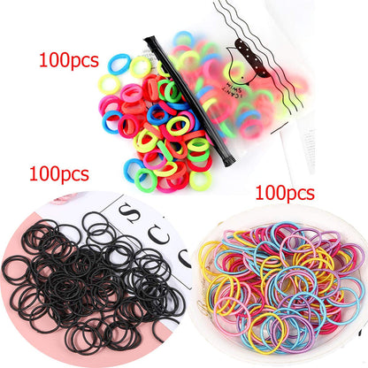 300 Pack Hair Ties  Baby Toddlers Girls Elastics Hair Bands Black Colorful Small Rubber Bands Ponytail Pigtails Holders Not Harm to Hair (Color A)