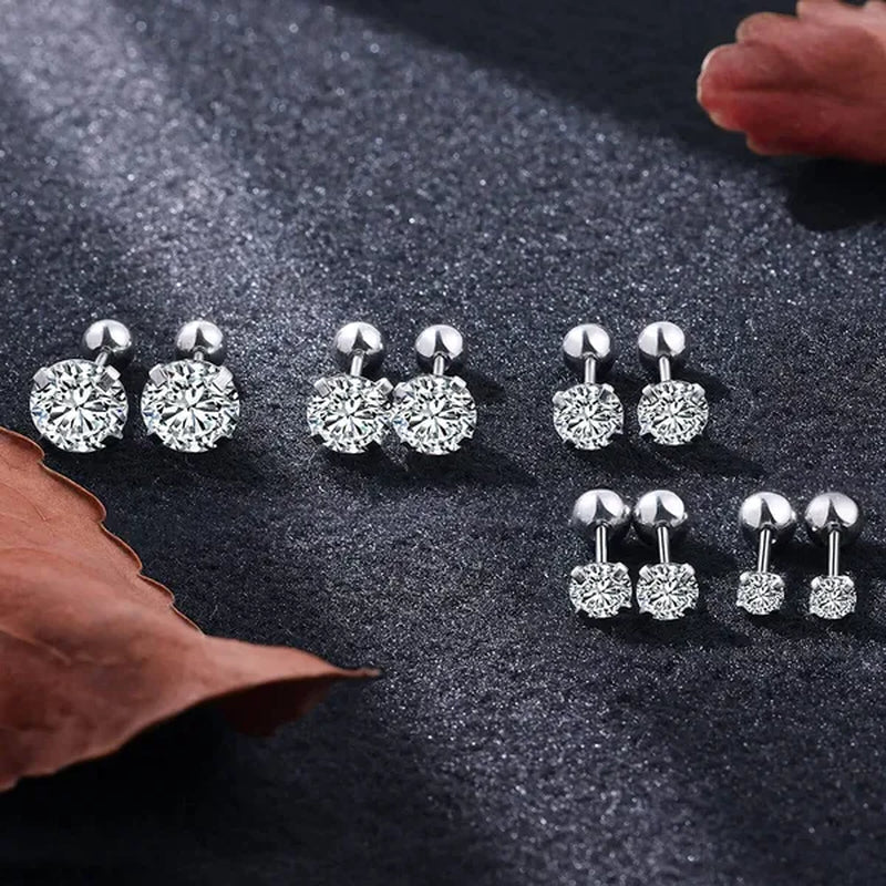 5 Pairs/Set Stainless Steel Mens Womens Stud Earrings Set round Cubic Zirconia Flat Back Earrings Piercing Ear Cartilage Hypoallergenic Men'S Earrings 3-7Mm