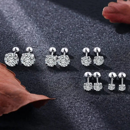 5 Pairs/Set Stainless Steel Mens Womens Stud Earrings Set round Cubic Zirconia Flat Back Earrings Piercing Ear Cartilage Hypoallergenic Men'S Earrings 3-7Mm