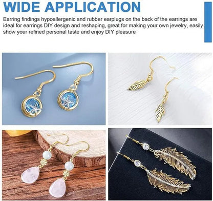 925 Sterling Silver Earring Hooks, 300PCS Earring Hooks Kit - 100PCS Hypoallergenic Earring Hooks for Jewelry Making with 100PCS Open Jump Rings and 100PCS Rubber Earring Backs