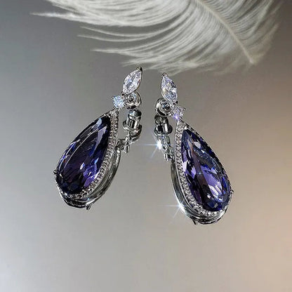 Gorgeous Teardrop Amethyst Gemstone Dangle Earrings for Women Noble 925 Sterling Silver Earrings Party Vintage Jewelry