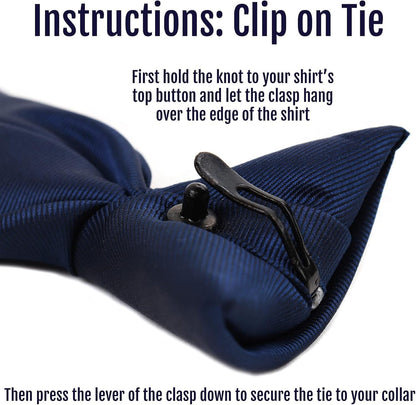 Clip on Ties for Men - Premium Black Solid Color Clip on Tie