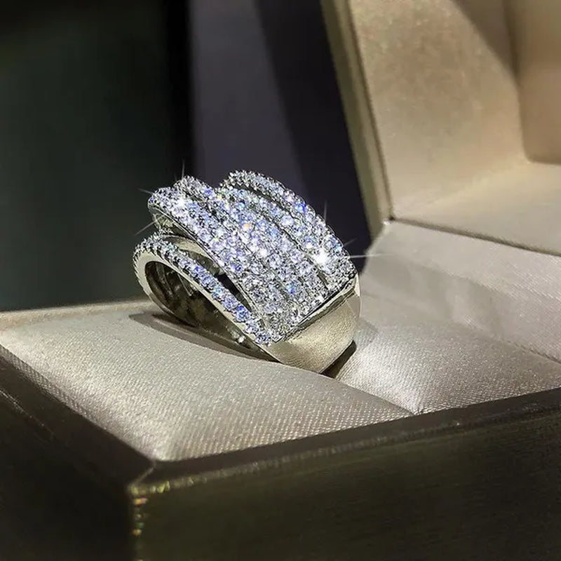 Multi-layer Design 18K Gold Micro Pave Diamond Bridal Wedding Rings for Women Engagement Proposal Gift Jewelry
