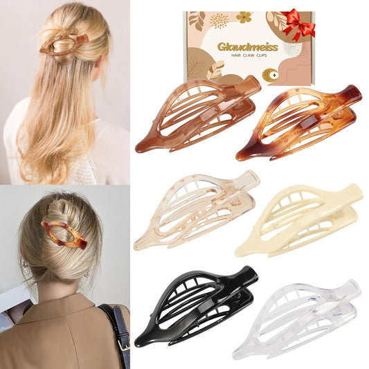 6 Packs Flat Hair Clips, Curved Claw Clips for Women Girls, Alligator Clips for Thick Thin Hair, Strong Hold Duck Billed Clips,4.7 Inch Hair Barrettes,Valentine'S Day Hair Accessories, Amber Color