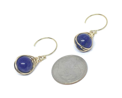 YAMI HUNT JEWELRY,  Earrings, Lapis Dangle Earrings, 8MM, 14K Gold Filled, Lapis Lazuli Earring, Blue Earrings, Lapis Lazuli Stone