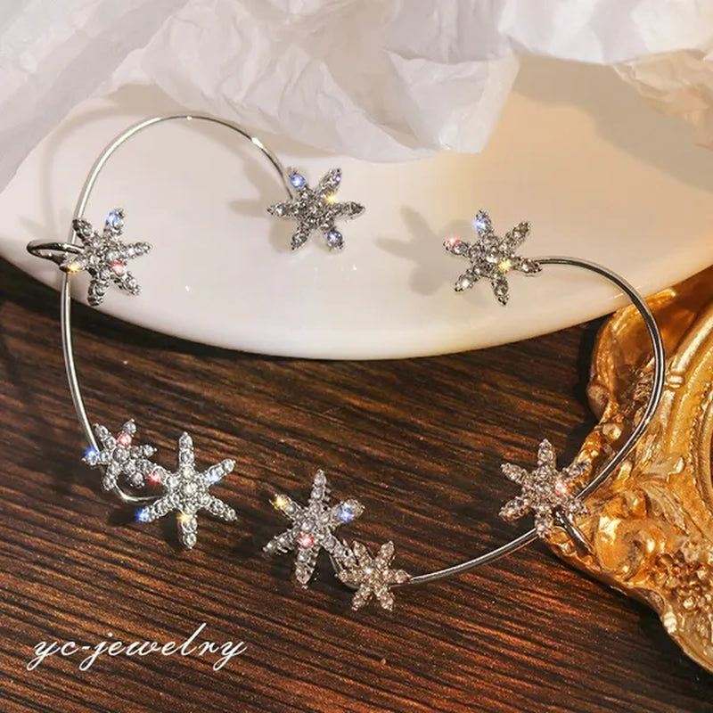 Shining Zircon Snowflake Ear Cuff for Women Non Piercing hanging ears Ear Clips Diamond Ear Hook Party Wedding Jewelry Gifts - WORLD TIME VISITS
