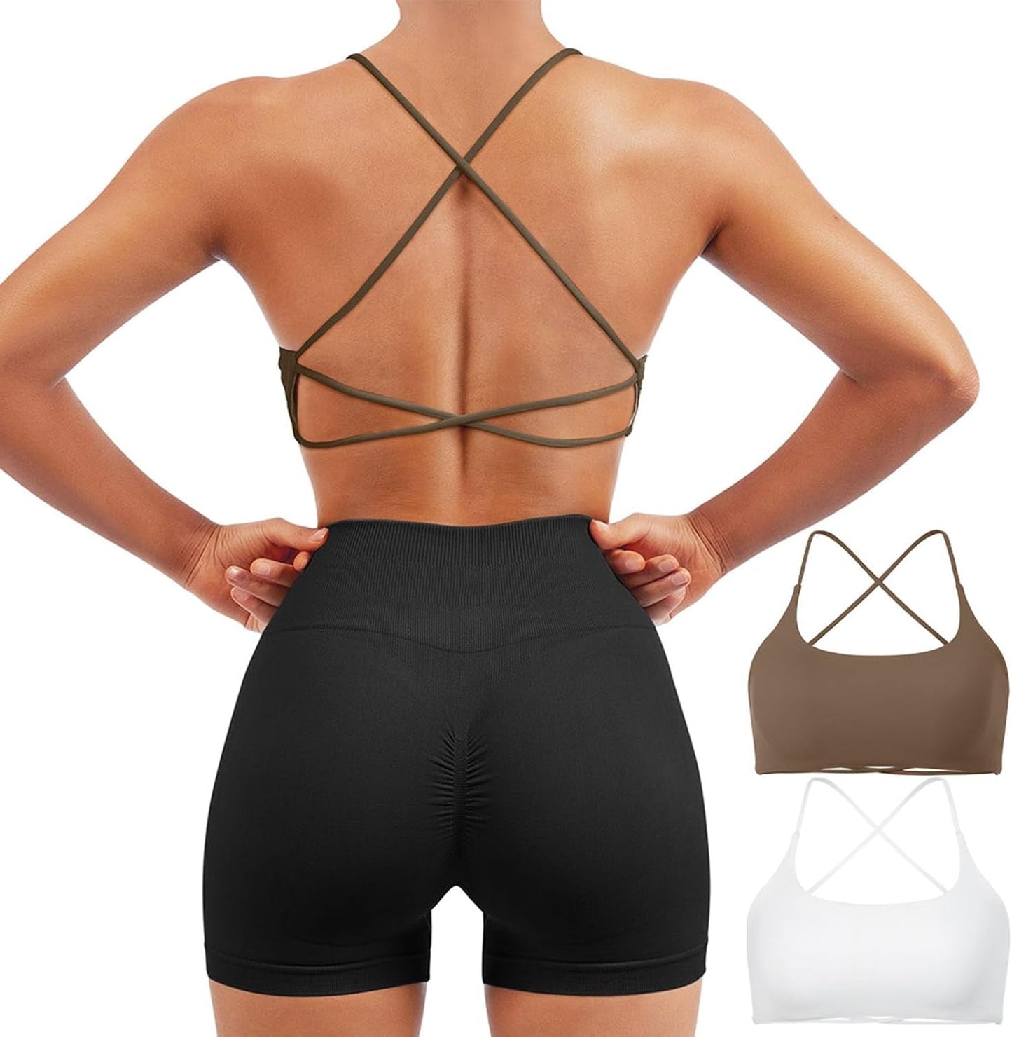 Women 2 Piece Open Back Sports Bra Pack Strappy Workout Gym Yoga Crops - WORLD TIME VISITS
