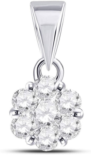 14K White Gold Womens round Diamond Flower Cluster Charm Pendant 1/2 Cttw