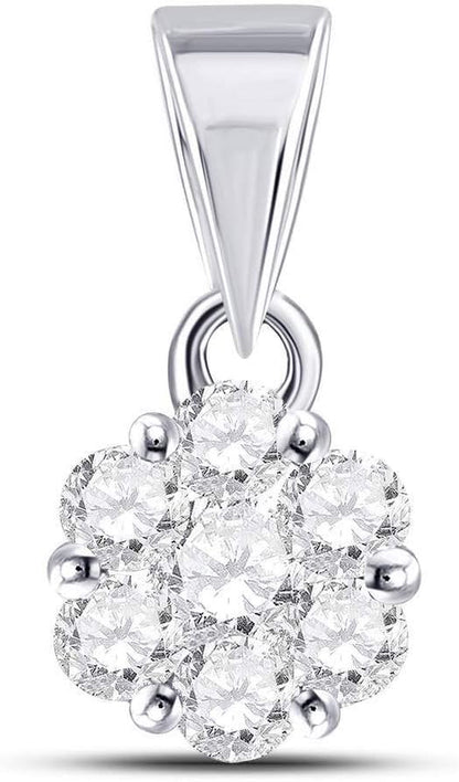 14K White Gold Womens round Diamond Flower Cluster Charm Pendant 1/2 Cttw