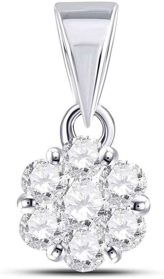 14K White Gold Womens round Diamond Flower Cluster Charm Pendant 1/2 Cttw