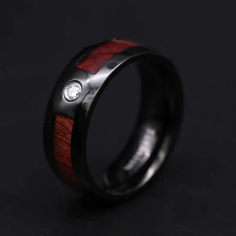 Couple Rings Sz 6-12 Titanium steel Red Wood Mens Wedding Band Ruby Black Gold Filled Womens Wedding Ring Sets