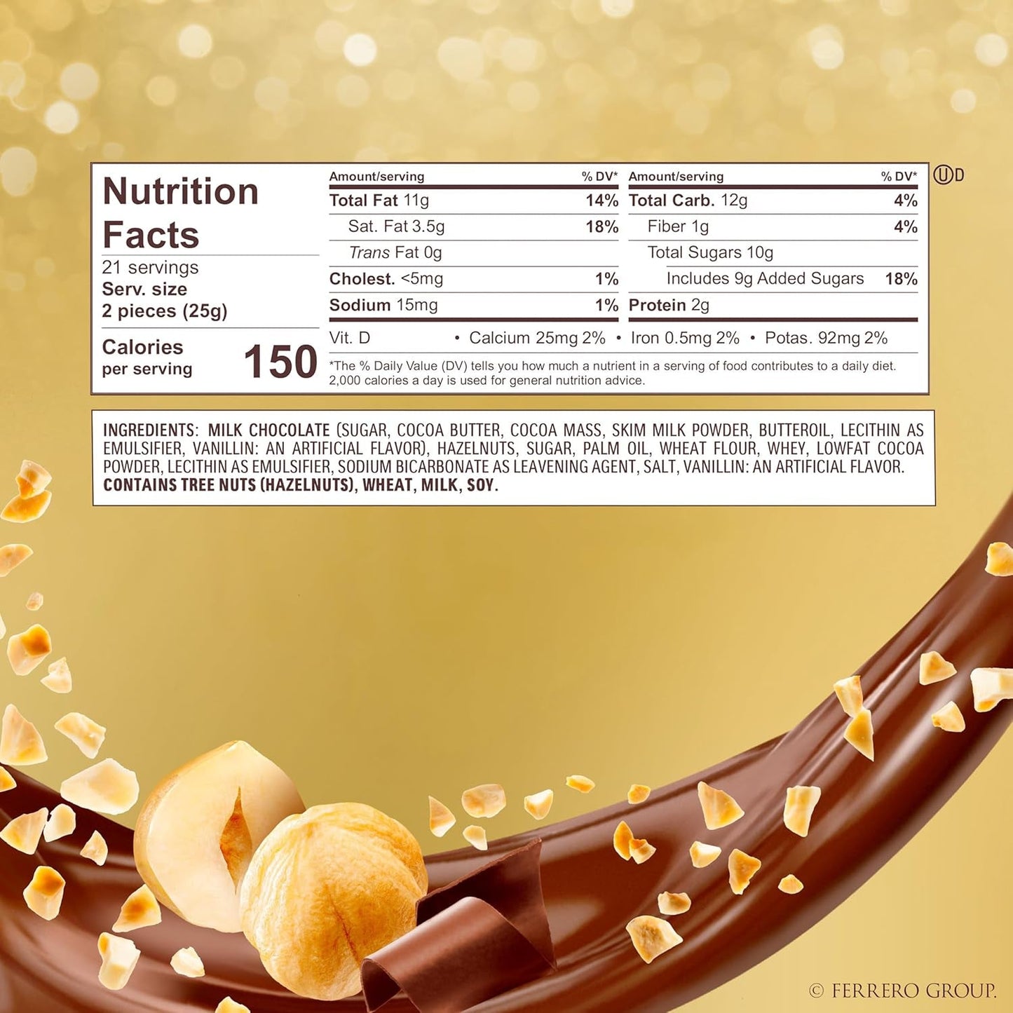 , 42 Count, Gourmet Milk Chocolate Hazelnut, Chocolate Gift Box, Individually Wrapped, 18.5 Oz