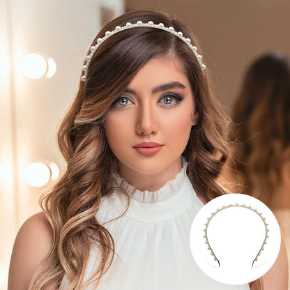 8 PCS Headbands for Women Girls, Gold Pearls Headband Metal Butterfly Flower Head Bands, Bridal Wedding Hair Accessories for Women