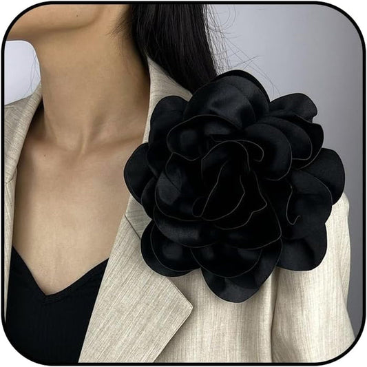 Dainty Satin Fabric Rose Flower Brooches 7.5In Extra Large Big Camellia Flower Brooches Lapel Pins for Women Wedding Party Dance Dress Clothes Accessories