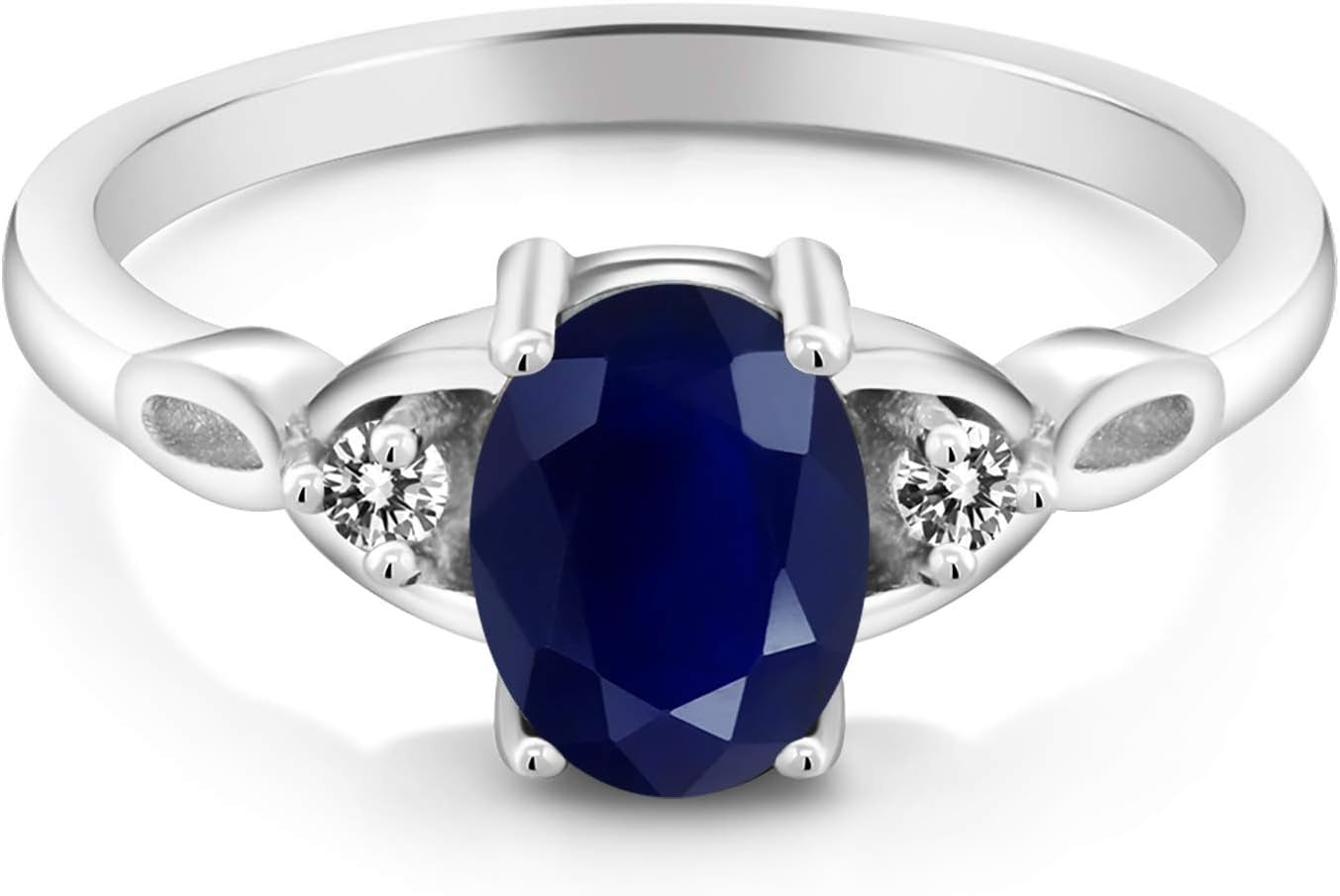 925 Sterling Silver Blue Sapphire and White Diamond Ring | 3-Stone Ring for Women | 1.87 Cttw | Gemstone September Birthstone | Oval 8X6MM | Available in Size 5, 6, 7, 8, 9 - WORLD TIME VISITS