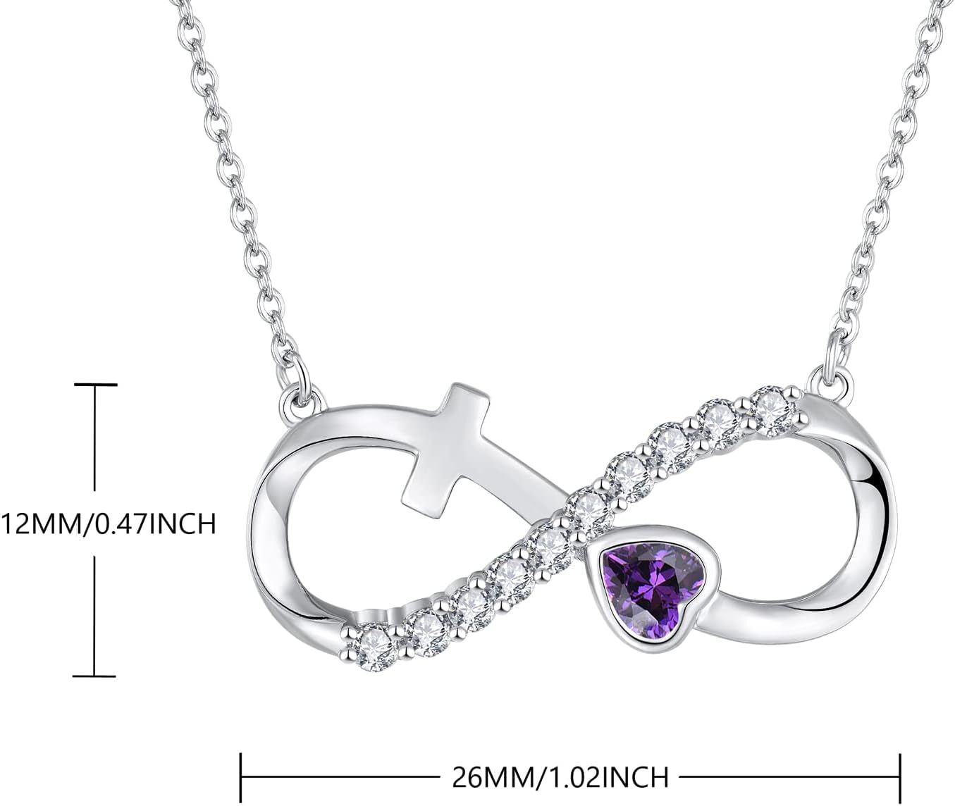 Infinity Necklace for Women 925 Sterling Silver Heart Crucifix Pendant Birthstones Jewelry