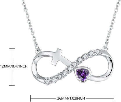 Infinity Necklace for Women 925 Sterling Silver Heart Crucifix Pendant Birthstones Jewelry