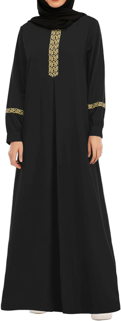 Womens Long Sleeve Ethnic Style Zipper Muslim Dresses Abaya with Hijabs
