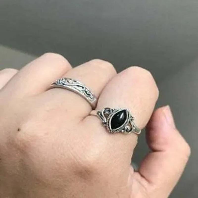 925 Sterling Silver Marquise Shape Black Onyx Handmade Ring Engagement Rings for Women Men Vintage Fine Jewelry Party Ring Gift