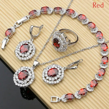 Work & Leisure Style 925 Silver Jewelry Sets Sapphire Garnet Emerald Ruby Topaz Wedding Jewelry Set for Women