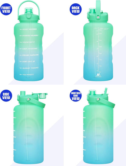 1 Gallon Water Bottles with Straw, 128 Oz / 3.8L Water Bottle BPA Free Innovative 2-IN-1 Lid Gym Bottle with Times to Drink Motivational, Large for Sports Fitness Camping Water Jug One Gallon