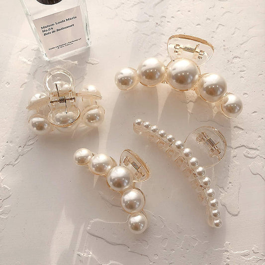 Pearl Hair Clips for Women Girl,4Pcs Large Small Hair Claw Clip Strong Hold,Big Banana Jaw Clip Barrettes Nonslip,Hair Accessories Set Birthday Wedding Gift for Thick Thin Curly Hair(4 Size)