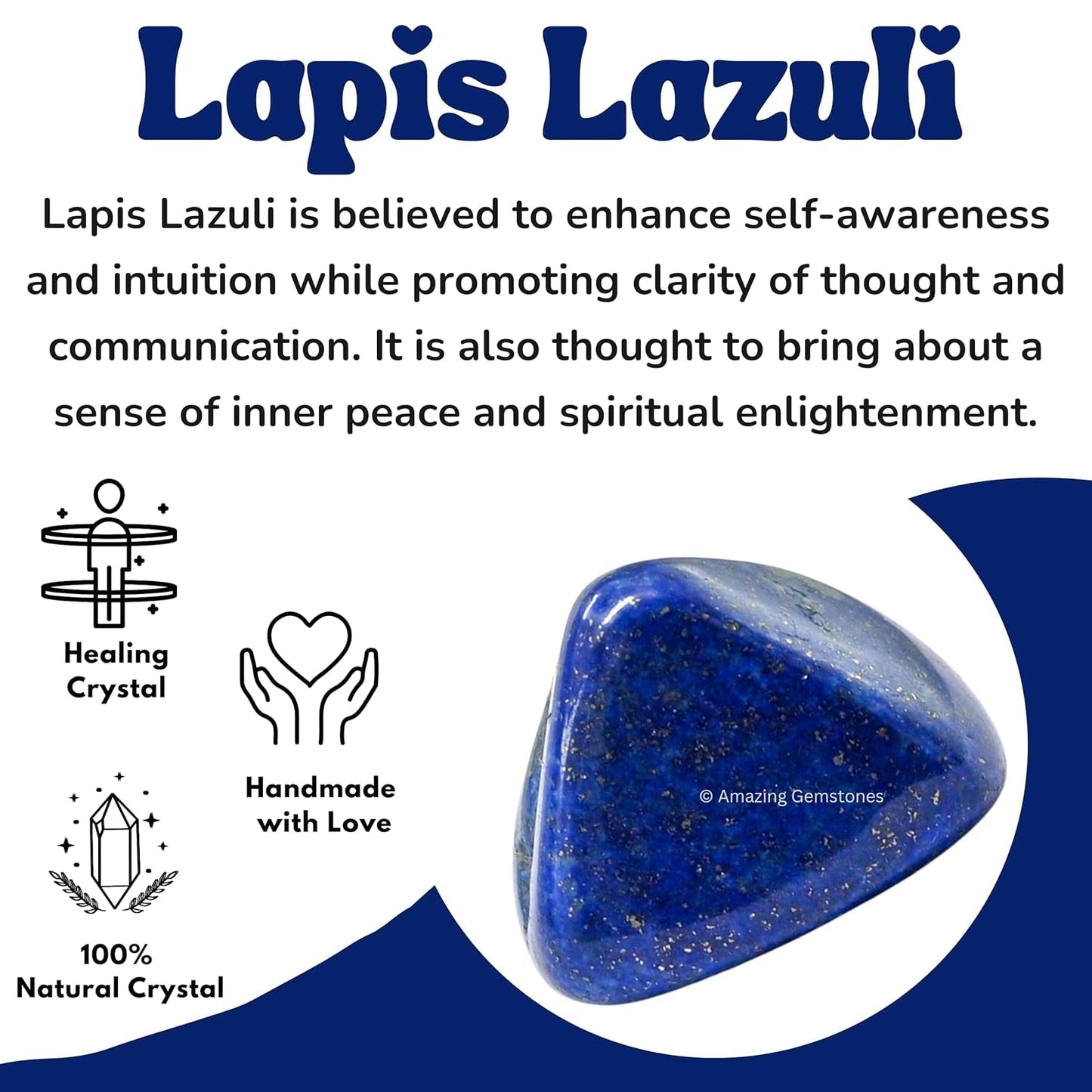 Lapis Lazuli Crystal Tumbled Stones Polished Rocks - Natural Gem Stones for Healing - DIY Crystals for Protection (1 Piece)