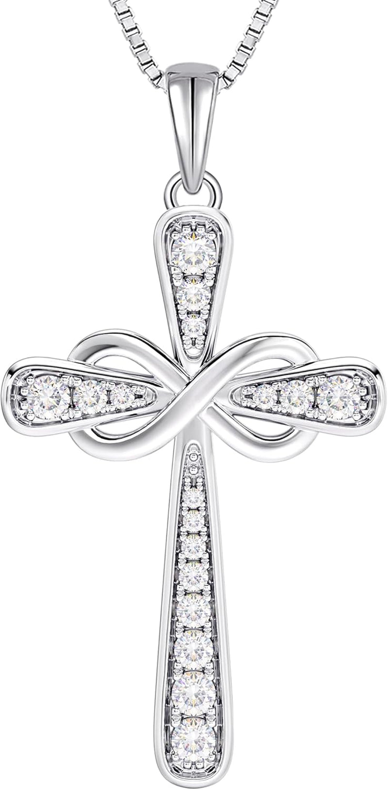 925 Sterling Silver Cross Necklace for Women Halo Infinity Pendant Birthstone Jewelry for Mom - WORLD TIME VISITS