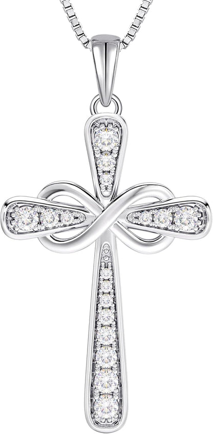 925 Sterling Silver Cross Necklace for Women Halo Infinity Pendant Birthstone Jewelry for Mom - WORLD TIME VISITS