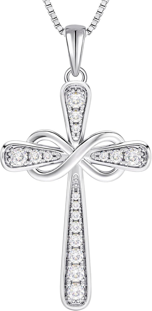 925 Sterling Silver Cross Necklace for Women Halo Infinity Pendant Birthstone Jewelry for Mom - WORLD TIME VISITS