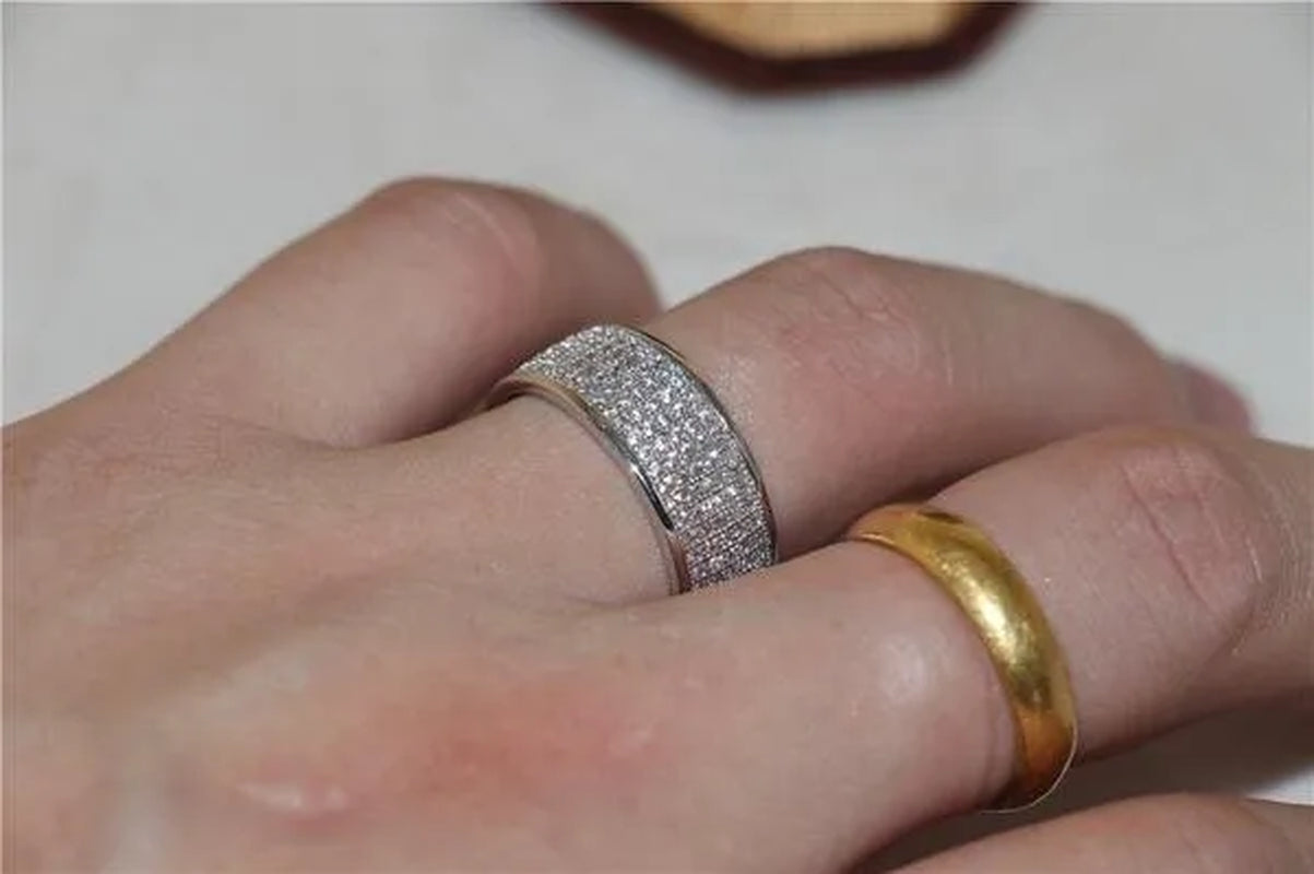 New Solid Sterling Silver White Sapphire Diamond Wedding Band Rings Engagement Anniversary Party Jewelry Size 5-12