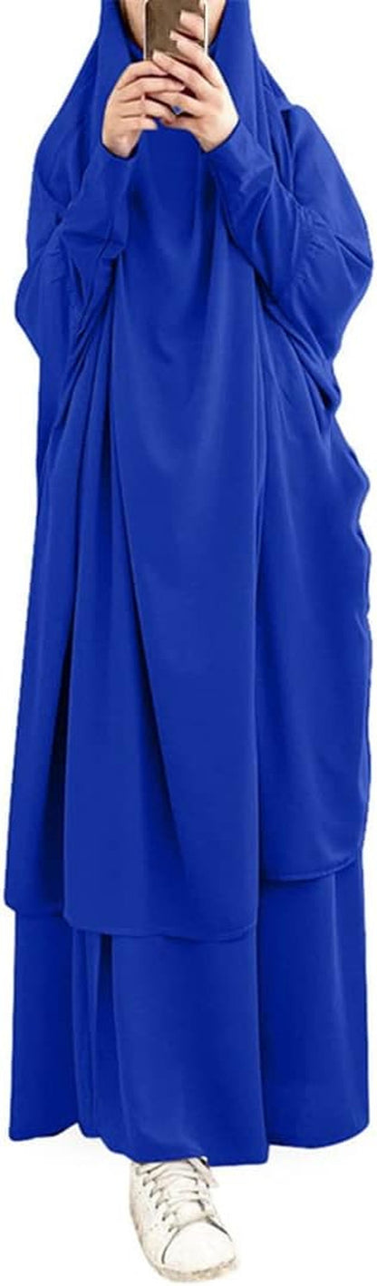 Eid Abaya Hijab Dress Prayer Garment Skirt Muslim Sets Abayat Ramadan Abayas for Women Long Robe Islam Clothing Color-Blue One Size - WORLD TIME VISITS