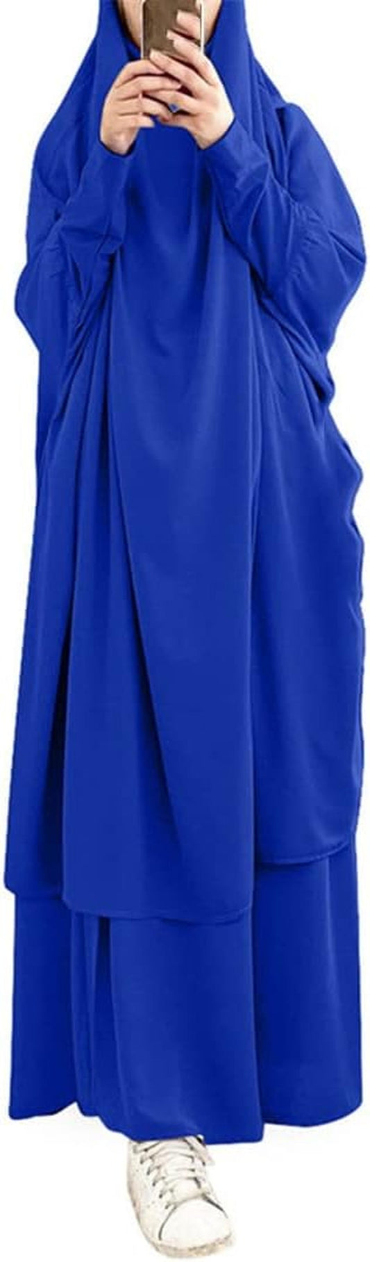 Eid Abaya Hijab Dress Prayer Garment Skirt Muslim Sets Abayat Ramadan Abayas for Women Long Robe Islam Clothing Color-Blue One Size - WORLD TIME VISITS