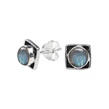 Labradorite Stone Stud Earring, 925 Sterling Silver Stud Earrings for Women Girls, Natural Gemstone Stud Earring, round Stone Stud Earrings, Gift Jewelry for Her