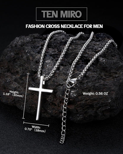 S925 Sterling Silver Cross Necklace for Men Solid Sterling Silver Cross Pendant Necklace Boys Mens Cross Necklace Jewelry Gifts with Box & Card Birthday Anniversary Christmas Father'S Day