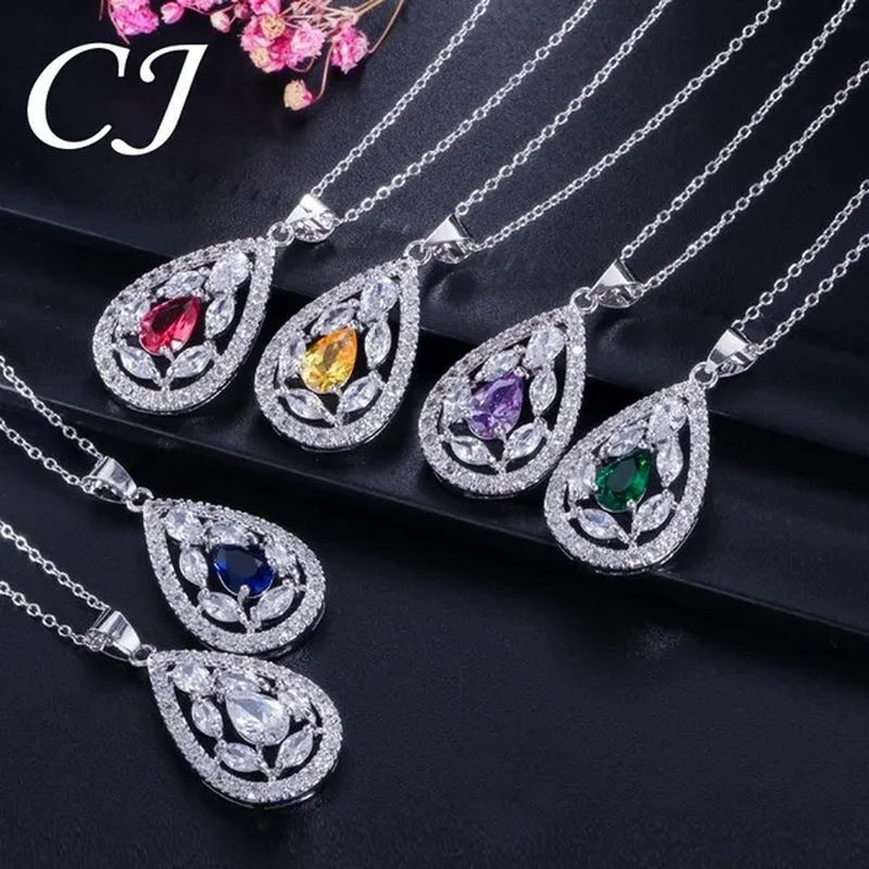 CANDICE Women'S Sterling Silver Plated Jewelry Set Summer New Fashion Blue Zircon Necklace Pendant Earrings Ring（Us 7-9)