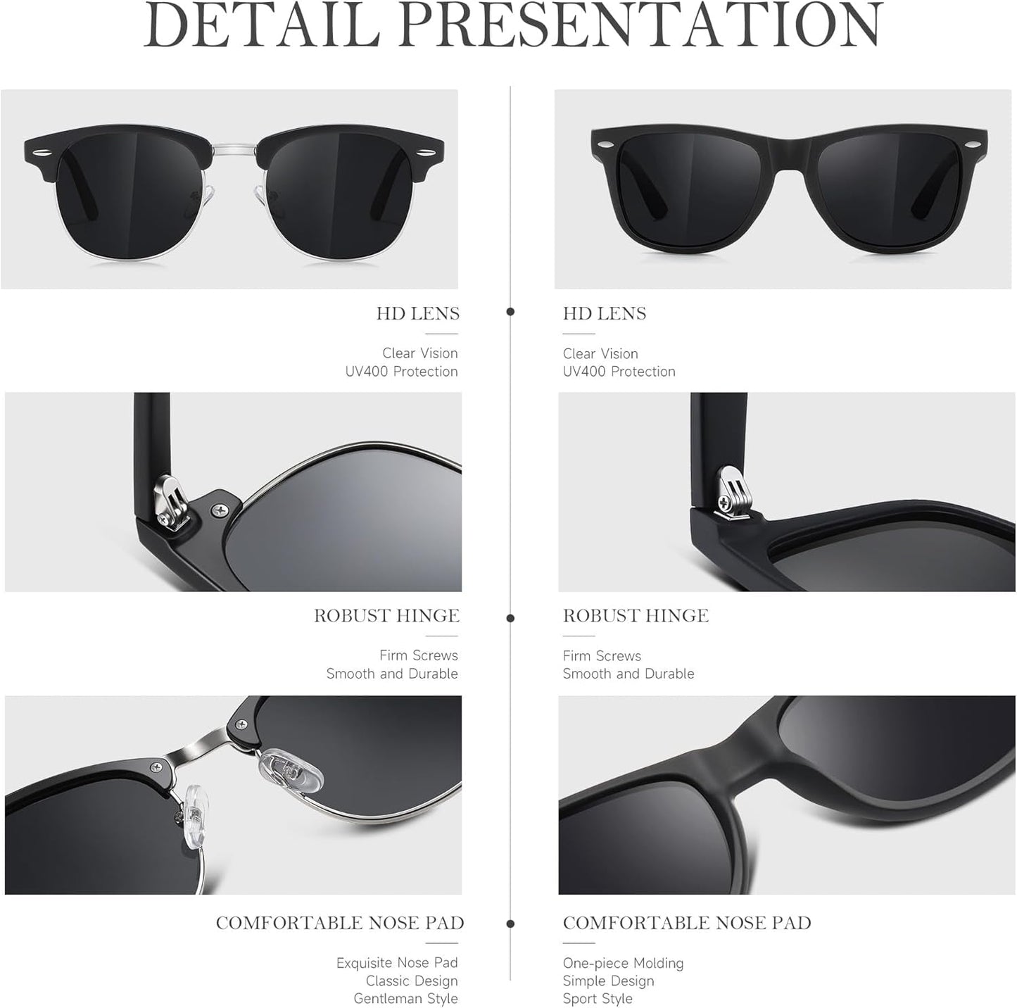 Sunglasses Men and Womens, Polarized Sunglasses for Men with UV Blocking Semi-Rimless Frame for Driving & Hiking