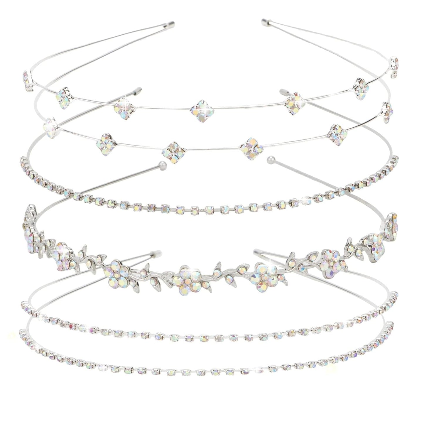 Silver Bridal Headband 4 Pieces Rhinestone Headbands AB Crystal Flower Girl Leaves Crown Head Band Tiara Wedding Hair Accessories - WORLD TIME VISITS