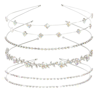 Silver Bridal Headband 4 Pieces Rhinestone Headbands AB Crystal Flower Girl Leaves Crown Head Band Tiara Wedding Hair Accessories - WORLD TIME VISITS