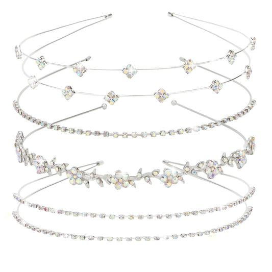 Silver Bridal Headband 4 Pieces Rhinestone Headbands AB Crystal Flower Girl Leaves Crown Head Band Tiara Wedding Hair Accessories - WORLD TIME VISITS